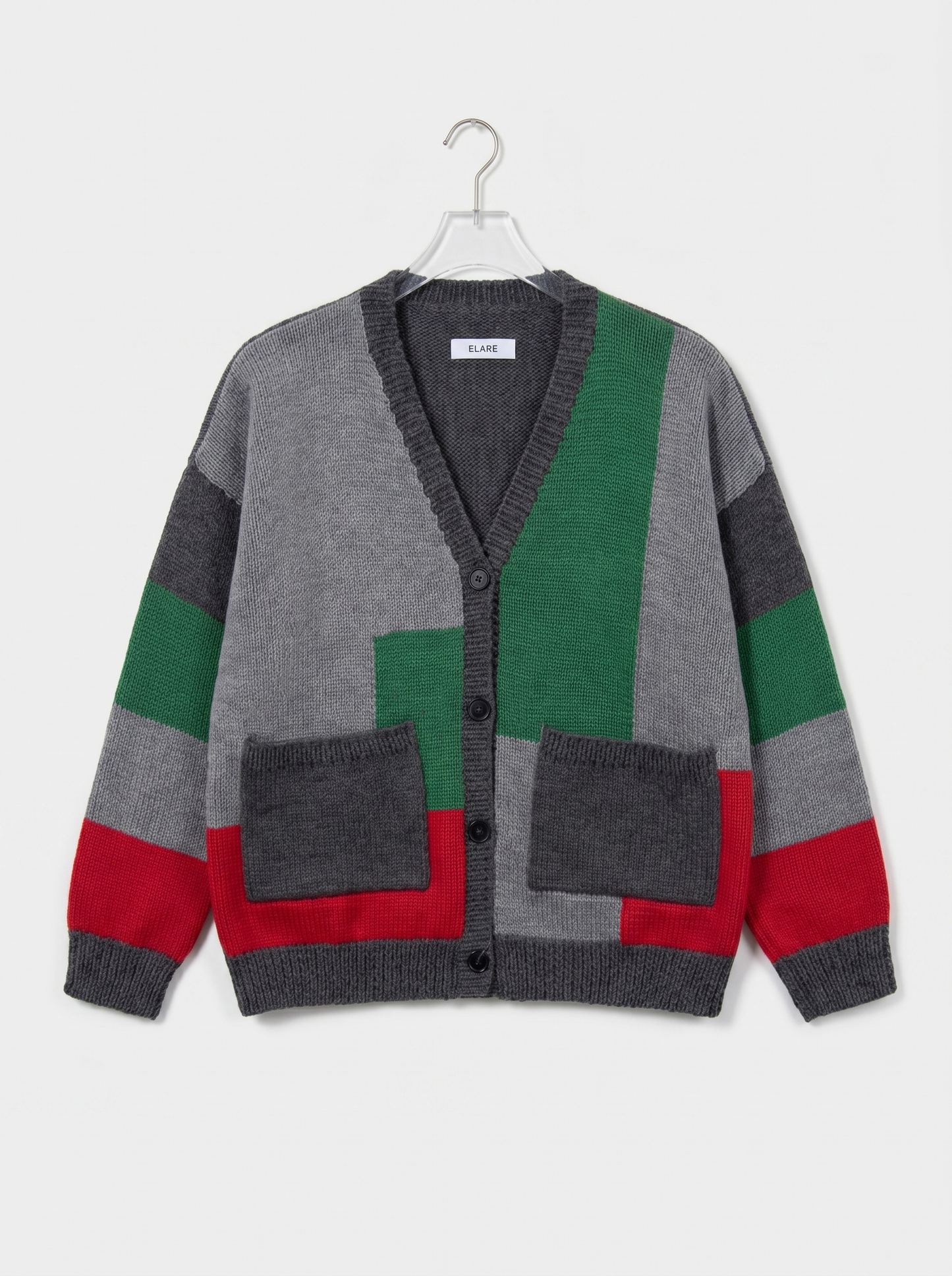 A-04 Geometric Color-Block Cardigan