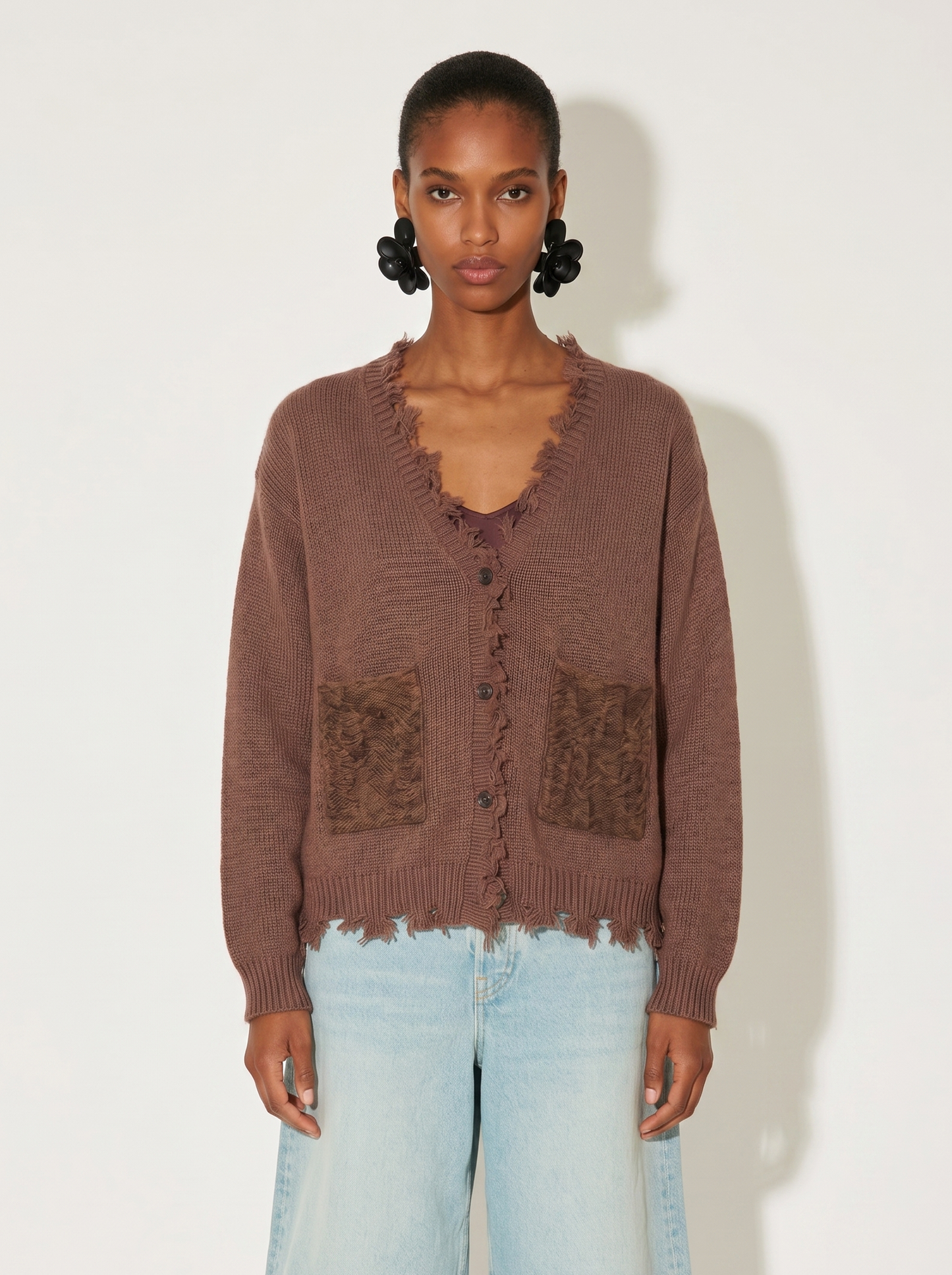 A-01  Raw Edge Frayed Cardigan