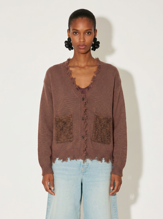A-01  Raw Edge Frayed Cardigan