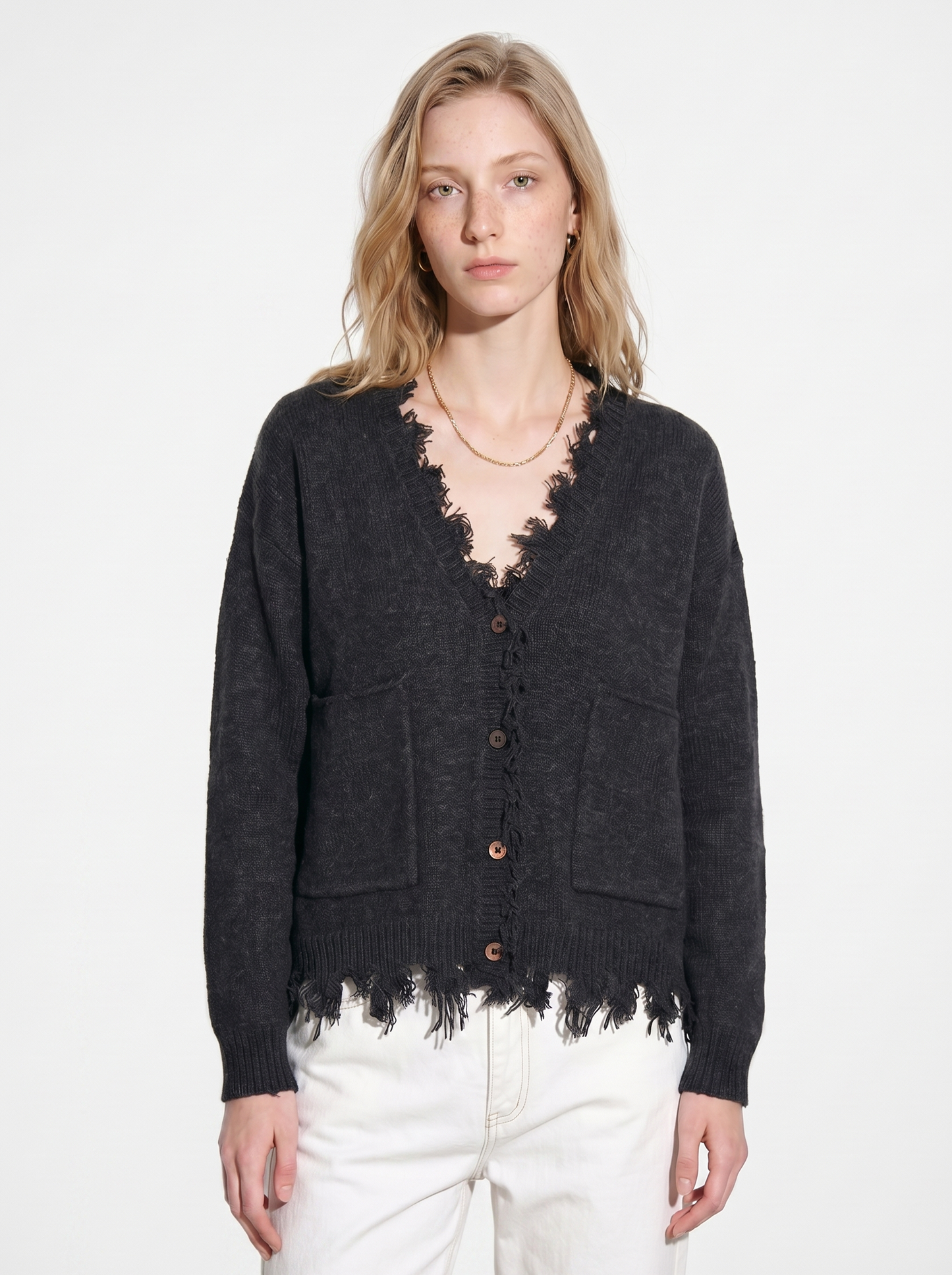 A-01  Raw Edge Frayed Cardigan