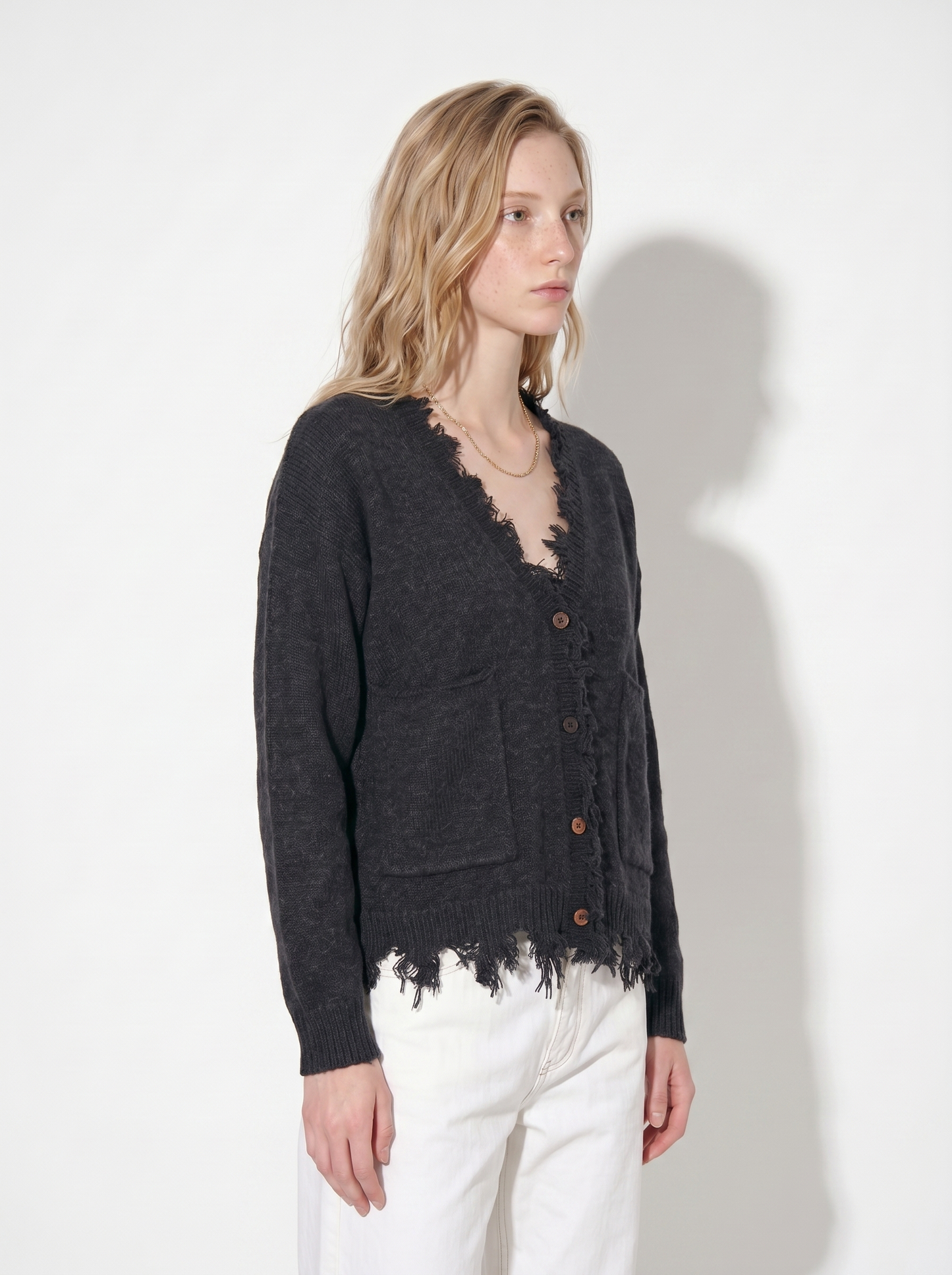 A-01  Raw Edge Frayed Cardigan