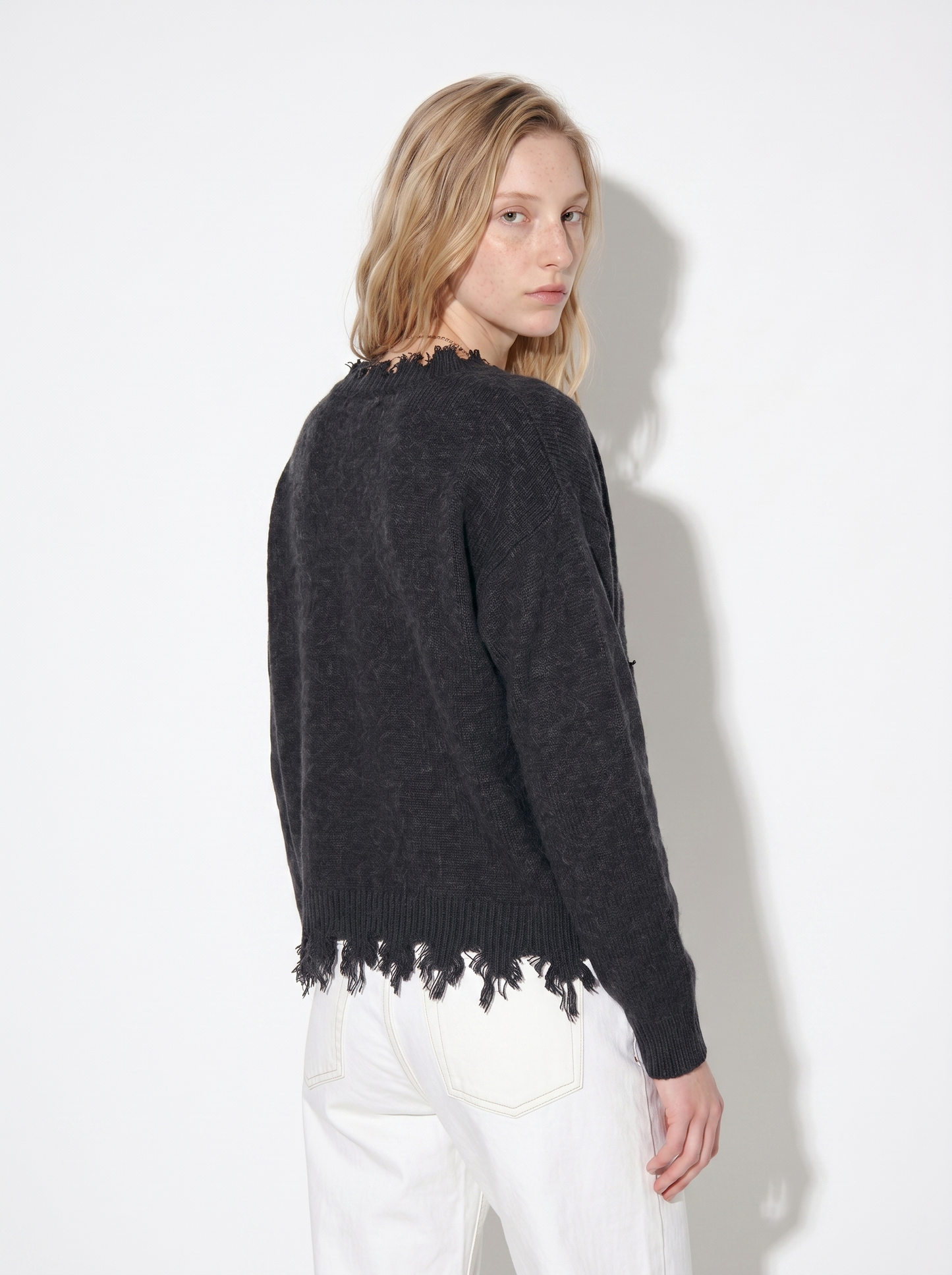 A-01  Raw Edge Frayed Cardigan