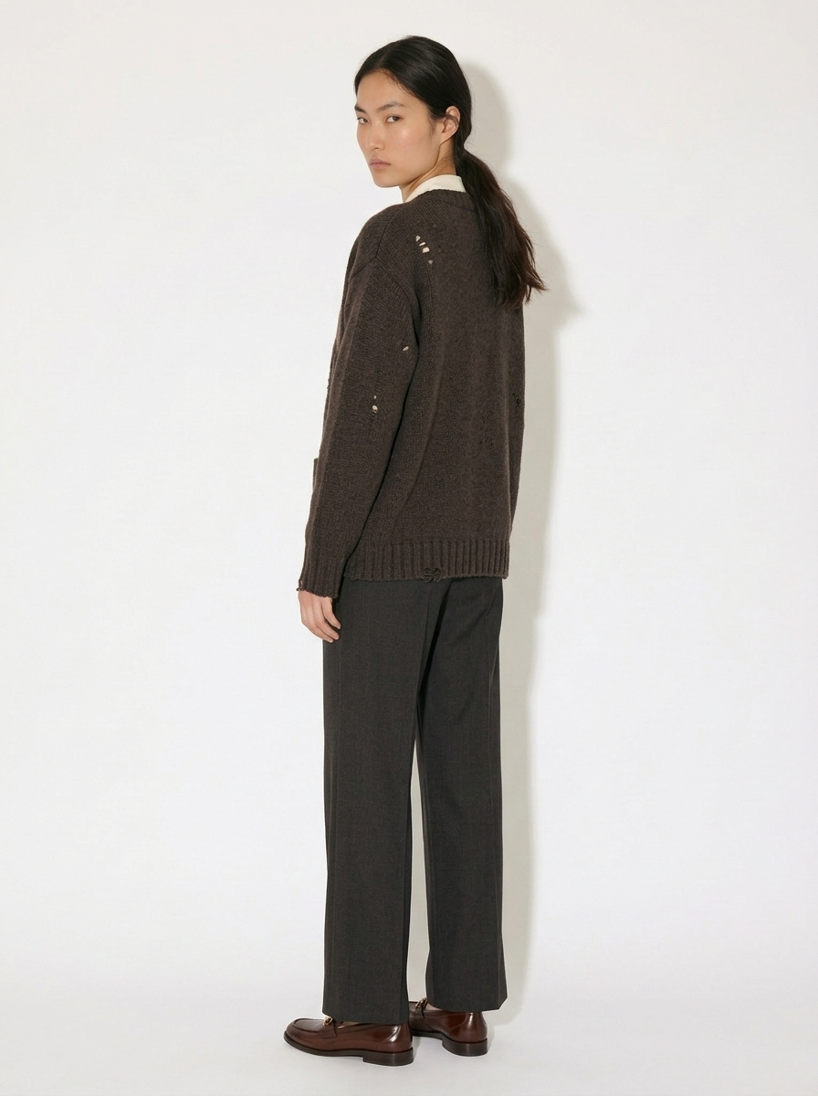 A-02 Vintage-Style Distressed Cardigan