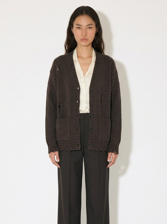 A-02 Vintage-Style Distressed Cardigan