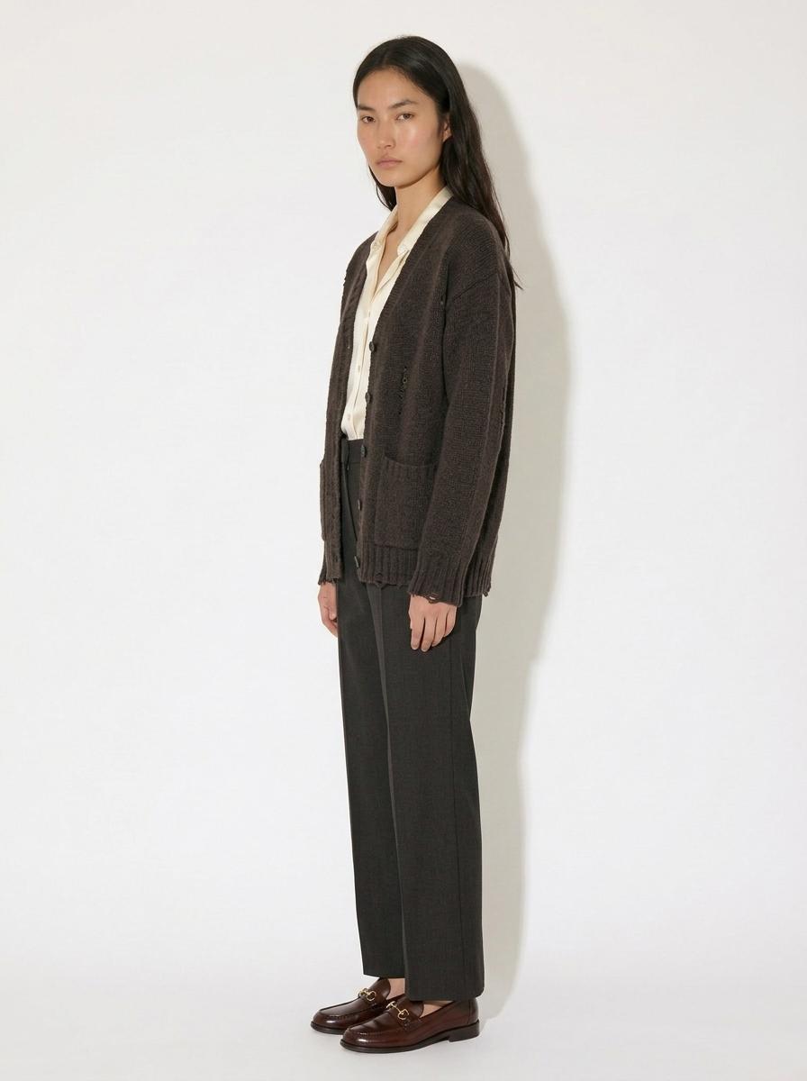 A-02 Vintage-Style Distressed Cardigan