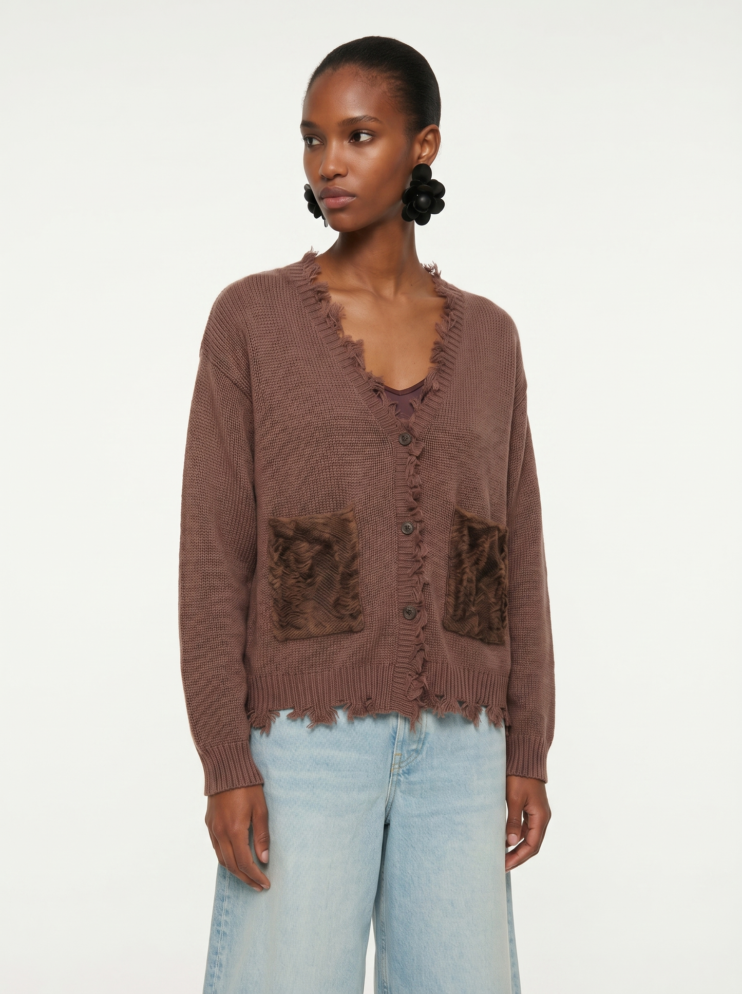 A-01  Raw Edge Frayed Cardigan